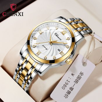 Chenxi men's diamond scale wholesale new stainless steel calendar waterproof simple business fashion luminous quartz watch