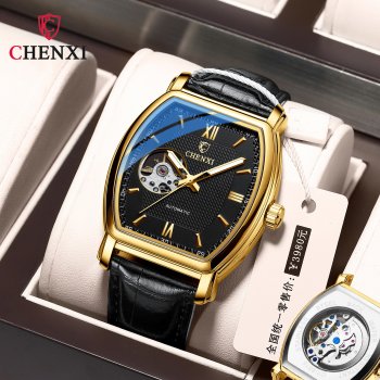 High-end mechanical watch for men, fully automatic, stylish square hollow watch, waterproof mechanical watch for men