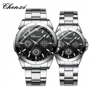 CHENXI brand couple watch men and women decorative three-eye waterproof quartz watch ladies watch steel belt watch