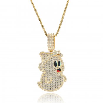 Cartoon ghost pendant T square zircon personality full diamond men's hip-hop necklace