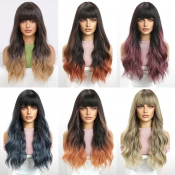 Long Hair Big Wave Air Bangs Gradient Color Full Head wig Long Hair Big Wave Air Bangs Gradient Color Full Head wig