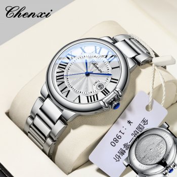 Chenxi watch men's watch sweep seconds through the bottom movement steel belt quartz watch calendar men's factory wholesale