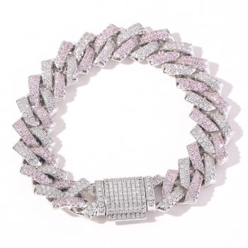 Men's personalized Cuban chain 14mm micro-inlaid two-color zircon electroplated real gold hiphop bracelet