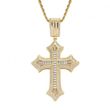 New Flower Cross Hip-Hop Pendant 18K Gold Micro-Inlaid Zircon Religious Retro Men's Hip-Hop Necklace New Flower Cross Hip-Hop Pendant 18K Gold Micro-Inlaid Zircon Religious Retro Men's Hip-Hop Necklace