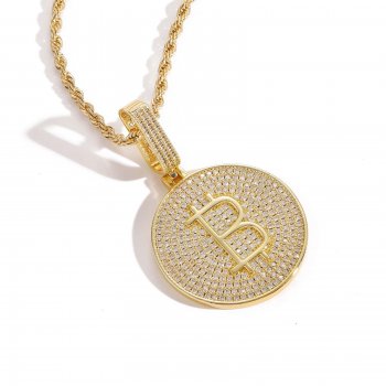 Bitcoin pendant copper micro-inlaid zircon solid polished men's personality hip-hop jewelry