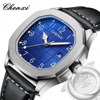 Chenxi watch men's leather watch with sweeping seconds through the bottom movement men's quartz watch calendar luminous waterpro