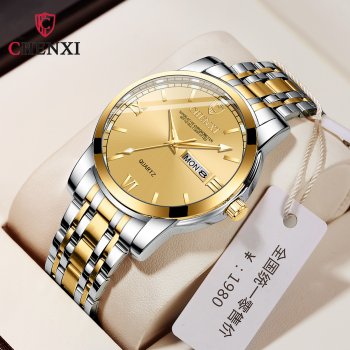 Chenxi factory wholesale dual calendar luminous waterproof steel band genuine brand watch men's hot-selling business watch