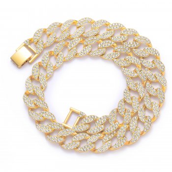 Men's hip-hop 15mm diamond-studded alloy Cuban chain personality men's trendy hip-hop accessories Men's hip-hop 15mm diamond-studded alloy Cuban chain personality men's trendy hip-hop accessories