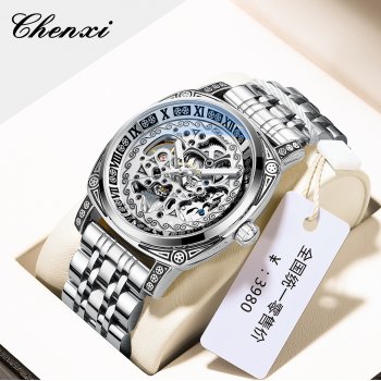 Chenxi new retro carved watch men's mechanical watch men's genuine leather waterproof hollow vibrato hot mechanical watch