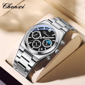 Chenxi watch men's multi-function watch calendar moon phase timing fashion steel belt luminous waterproof watch source factory