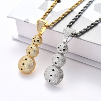 Hot selling snowman pendant copper micro inlaid zircon personality creative men's necklace