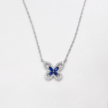 S925 sterling silver blue butterfly necklace light luxury niche design high carbon diamond temperament versatile necklace S925 sterling silver blue butterfly necklace light luxury niche design high carbon diamond temperament versatile necklace