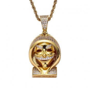 Retro punk death pendant hip-hop trend brand copper inlaid zircon cape skull rap trend necklace