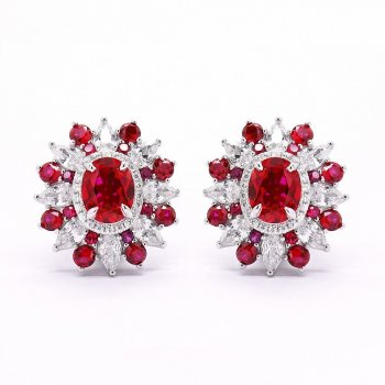 S925 silver earrings high-end luxury pigeon blood red earrings light luxury style earrings