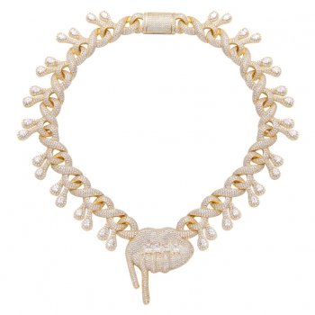 Hip-hop men's lips drooling Cuban chain nightclub disco personality exaggerated 27mm full diamond water drop necklace