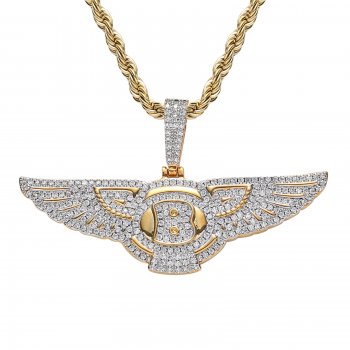 Men's stylish and domineering Bentley car logo pendant real gold electroplated copper inlaid zircon personality hip-hop trend ne