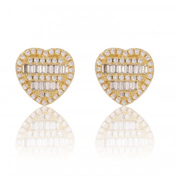 S925 sterling silver heart earrings real gold electroplated micro-inlaid zircon fashionable personality all-match hip-hop women'