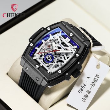 Chenxi barrel square automatic mechanical watch high-grade hollow bottom silicone strap waterproof luminous men's watch