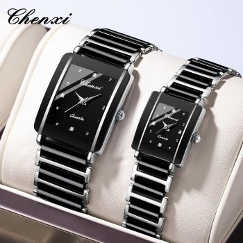 Chenxi popular square couple watch women's and men's watch wholesale ceramic fashion quartz watch