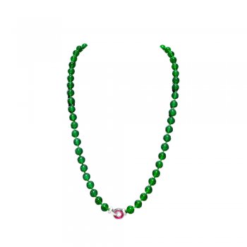 925 Silver Double Ring Pendant Cultivated Emerald Gemstone Beads Women's Necklace 925 Silver Double Ring Pendant Cultivated Emerald Gemstone Beads Women's Necklace