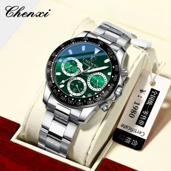 Chenxi multifunctional three-eye six-pin men's alloy sports watch waterproof luminous decorative calendar quartz watch