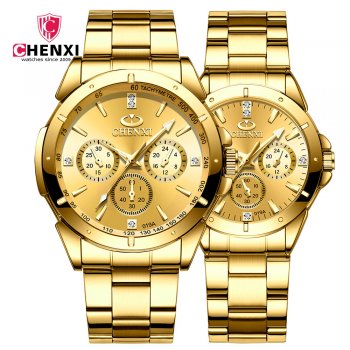 Chenxi Gold Couple Watch Men and Women Business Waterproof Steel Strap Couple Quartz Watch