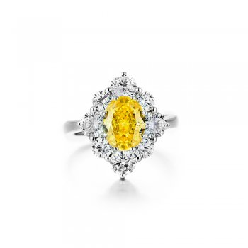 925 sterling silver egg-shaped ice flower cut gemstone ring high-grade luxury 8A zircon yellow 6*9 high carbon diamond female ri