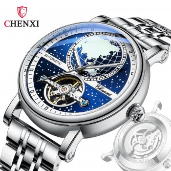 Morning map hollow automatic mechanical watch men's strong luminous flywheel business mechanical watch