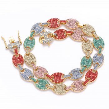 12mm colorful diamond full pig nose chain fashion hiphop alloy necklace