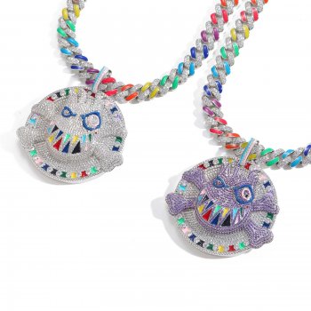 Cartoon Expression Pendant Micro-Inlaid Zirconia Purple Disc Ghost Face Bone