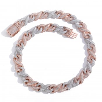 15mm 8-character Cuban chain rose gold two-tone full diamond micro-inlaid zircon trendy hip-hop