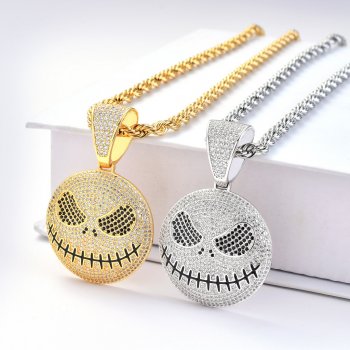New Halloween skull ghost face pendant micro inlaid zircon round hip hop necklace New Halloween skull ghost face pendant micro inlaid zircon round hip hop necklace