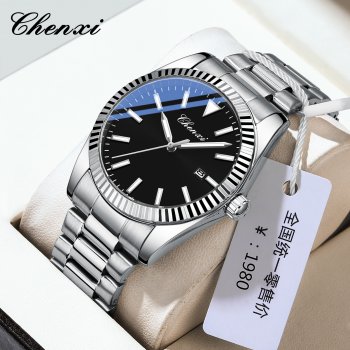 Fashionable steel band men's morning watch calendar luminous waterproof watch quartz watch factory spot wholesale