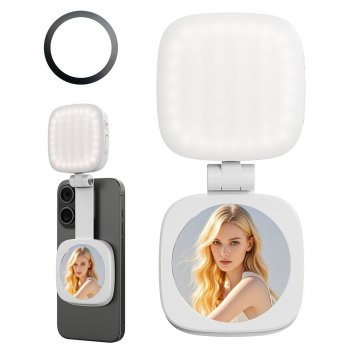 Magnetic fill light for mobile phones with built-in makeup mirror, portable foldable beauty light for photography and live strea
