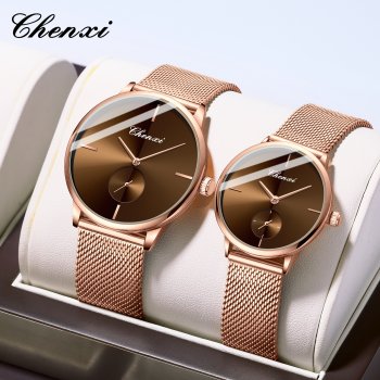 Chenxi steel mesh belt thin couple watch fashionable simple wholesale waterproof men and women quartz watch