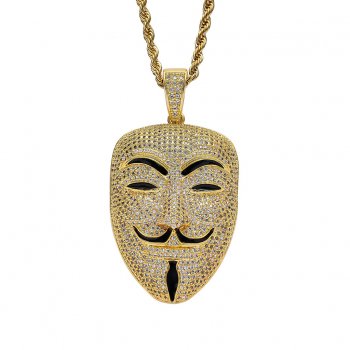 The same style as the male protagonist's mask pendant in the movie V for Vendetta, full of zircon hip-hop rap necklace accessori