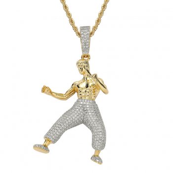 Chinese Kung Fu Bruce Lee Pendant Micro-inlaid Zircon Solid Three-dimensional Personality National Idol Hip-hop Pendant