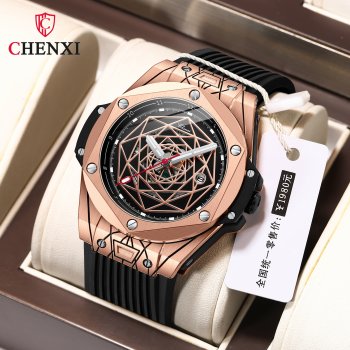 CHENXI cross-border live broadcast hot-selling men's watch manufacturer waterproof luminous fashion calendar prism rivet line wa