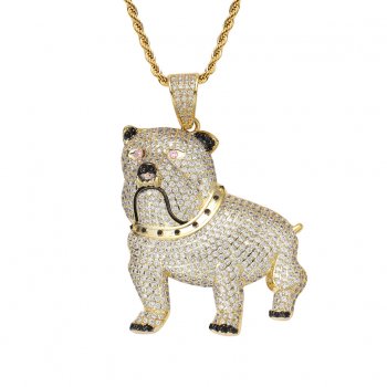 Men's personalized pug pendant domineering exaggerated 18K gold-plated micro-inlaid zircon hip-hop necklace