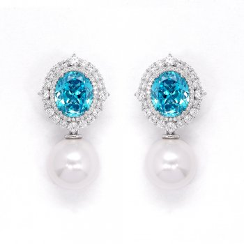 High quality luxury S925 ear jewelry Paraiba round high-grade synthetic pearl earrings