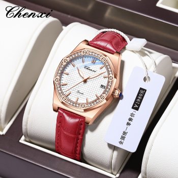 CHENXI new popular watch women's fashion calendar diamond waterproof genuine leather watch