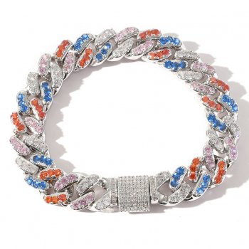 12mm colored zircon Cuban chain hiphop street trendy men's cool and exaggerated men's bracelet