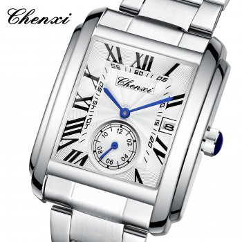 Chenxi brand square steel band calendar men's watch factory wholesale fashion business quartz watch