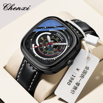 CHENXI popular square watch Men's high-end new fashion trend genuine leather luminous quartz watch