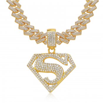 S Superman symbol pendant inlaid with diamonds personality men's hip-hop Cuban chain S Superman symbol pendant inlaid with diamonds personality men's hip-hop Cuban chain