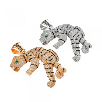 Hot sale 3D tiger pendant with zircon and agate eyes, personality and domineering men's hip-hop pendant