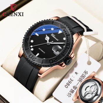 New Chenxi fully automatic mechanical watch men's calendar luminous waterproof ghost silicone belt fashion men's mechanical watc