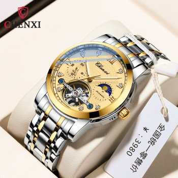 New Chenxi men's watch hollow flywheel sun, moon and stars waterproof steel belt luminous automatic mechanical watch men