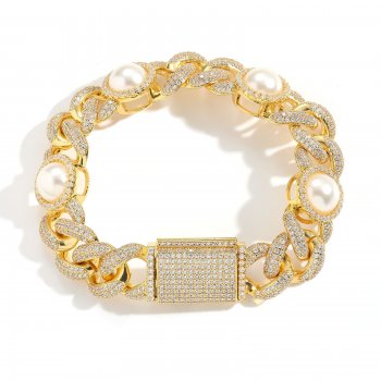 15mm pearl Cuban chain personality popular niche hip-hop necklace