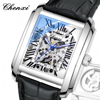 CHENXI popular square hollow mechanical watch Men's genuine leather waterproof fully automatic mechanical watch